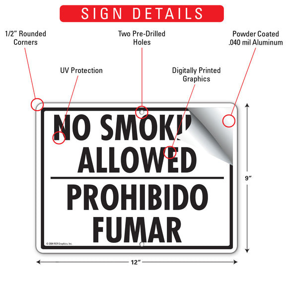 No Smoking Allowed - Prohibido Fumar Sign (12" x 9")