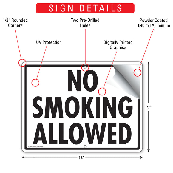 No Smoking Allowed Sign (12" x 9")