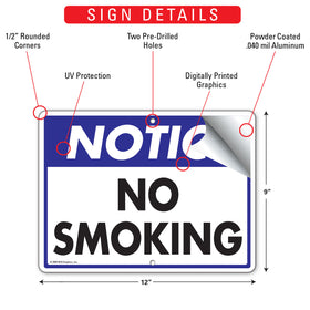 Notice - No Smoking Sign (12" x 9") - 0