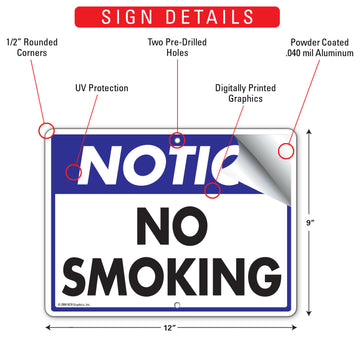 Notice - No Smoking Sign (12" x 9") - 0