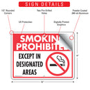 Smoking Prohibited - Designated Areas Sign (12" x 9")-2