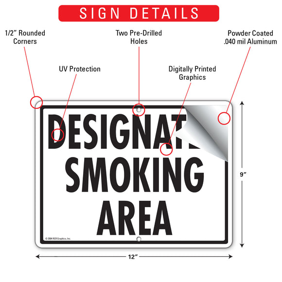 Designated Smoking Area Sign (12" x 9")