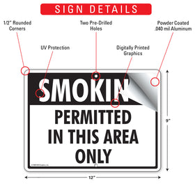 Smoking Permitted in This Area Only Sign (12" x 9") - 0