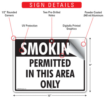Smoking Permitted in This Area Only Sign (12" x 9") - 0