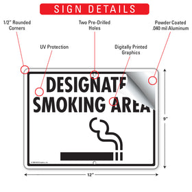 Designated Smoking Area with Symbol Sign (12" x 9") - 0