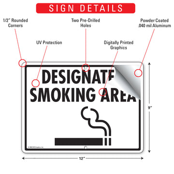 Designated Smoking Area with Symbol Sign (12" x 9") - 0