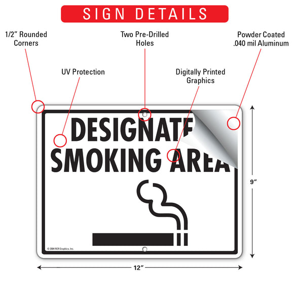 Designated Smoking Area with Symbol Sign (12" x 9")