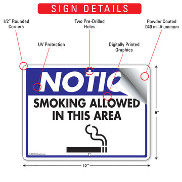 Notice - Smoking Allowed in This Area Sign (12" x 9") - 0