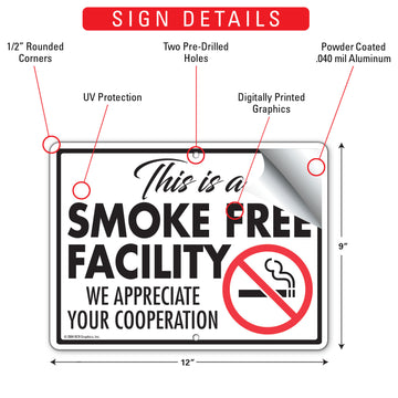 This Is A Smoke Free Facility Sign (12" x 9") - 0