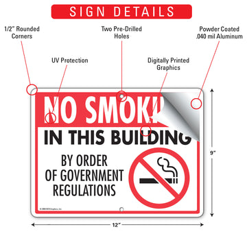 No Smoking In This Building - By Order Sign (12" x 9") - 0