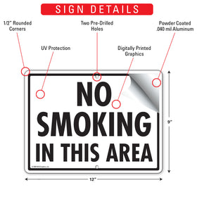 No Smoking In This Area Sign (12" x 9") - 0