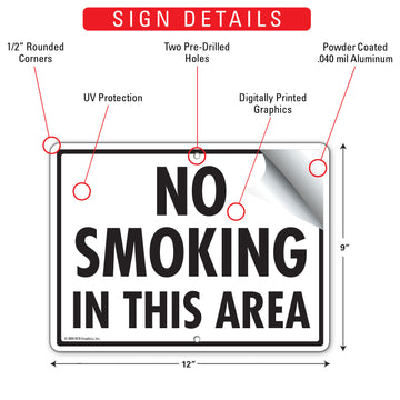No Smoking In This Area Sign (12" x 9") - 0