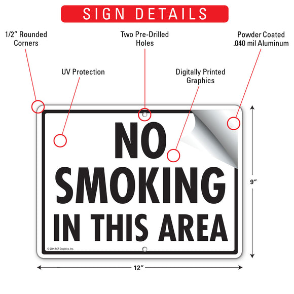 No Smoking In This Area Sign (12" x 9")