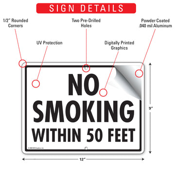 No Smoking Within 50 Feet Sign (12" x 9") - 0