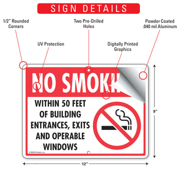No Smoking Within 50 Feet Of Building Entrances Sign (12" x 9") - 0