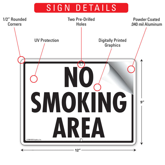No Smoking Area Sign (12" x 9")
