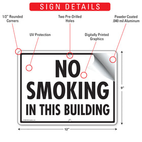 No Smoking In This Building Sign (12" x 9") - 0