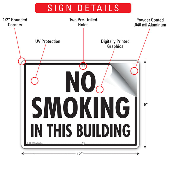 No Smoking In This Building Sign (12" x 9")