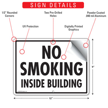 No Smoking Inside Building Sign (12" x 9") - 0