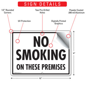 No Smoking On These Premises Sign (12" x 9") - 0