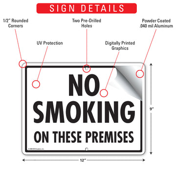 No Smoking On These Premises Sign (12" x 9") - 0