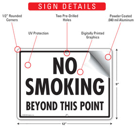 No Smoking Beyond This Point Sign (12" x 9") - 0