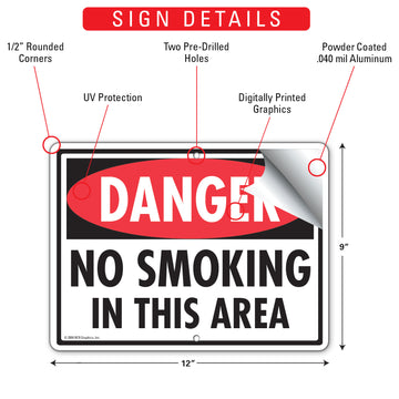 Danger! No Smoking in This Area Sign (12" x 9") - 0