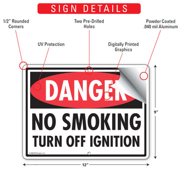 Danger! No Smoking Turn Off Ignition Sign (12" x 9") - 0