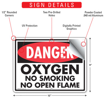 Danger! Oxygen No Smoking - No Open Flame Sign (12" x 9") - 0