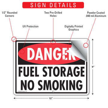Danger! Fuel Storage No Smoking Sign (12" x 9") - 0