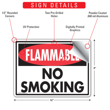 Flammable! No Smoking Sign (12" x 9") - 0