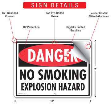 Danger! No Smoking Explosion Hazard Sign (12" x 9") - 0