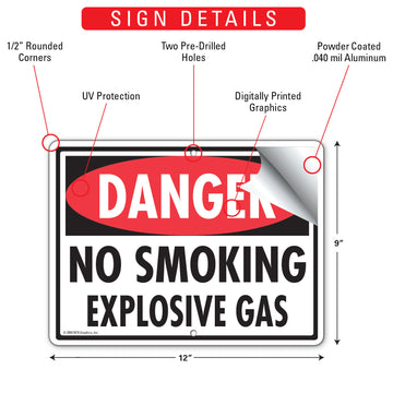Danger! No Smoking Explosive Gas Sign (12" x 9") - 0