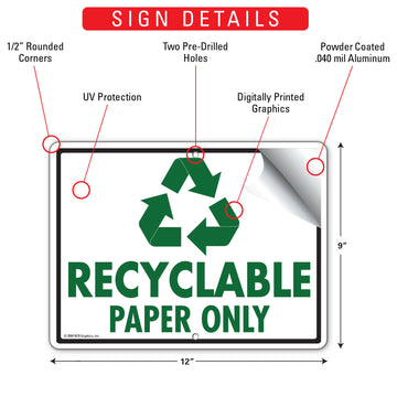 Recyclable - Paper Only Sign (12" x 9") - 0