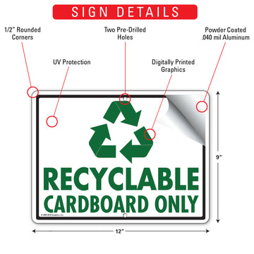 Recyclable - Cardboard Only Sign (12" x 9") - 0