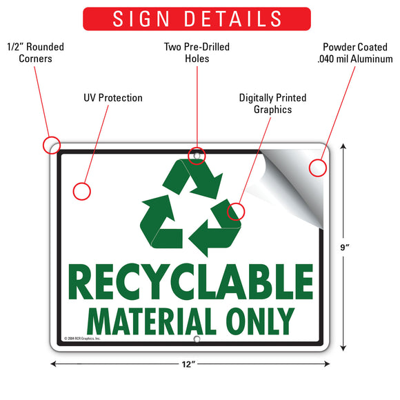 Recyclable - Material Only Sign (12" x 9")