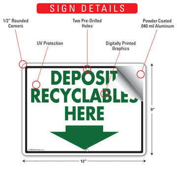 Deposit Recyclables Here Sign (12" x 9") - 0