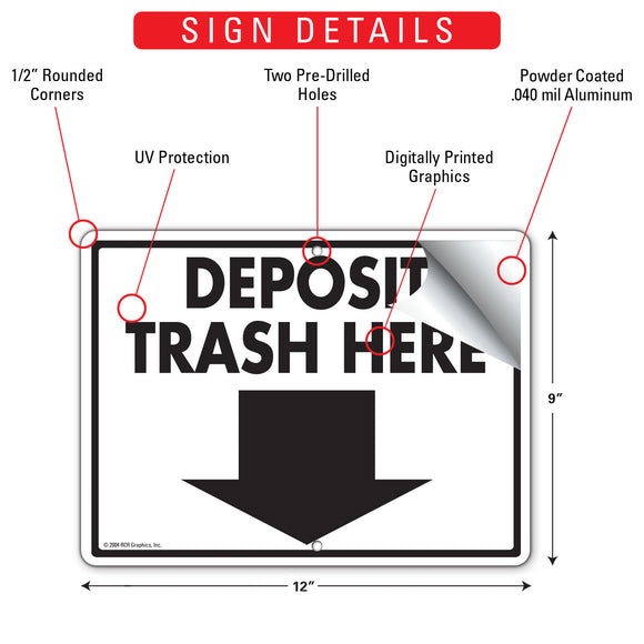 Deposit Trash Here Sign (12" x 9")