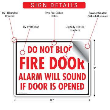 Do Not Block Fire Door - Alarm Will Sound Sign (12" x 9") - 0