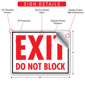 Exit - Do Not Block Sign (12" x 9") - 0