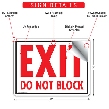 Exit - Do Not Block Sign (12" x 9") - 0