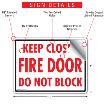 Keep Closed - Fire Door - Do Not Block Sign (12" x 9") - 0