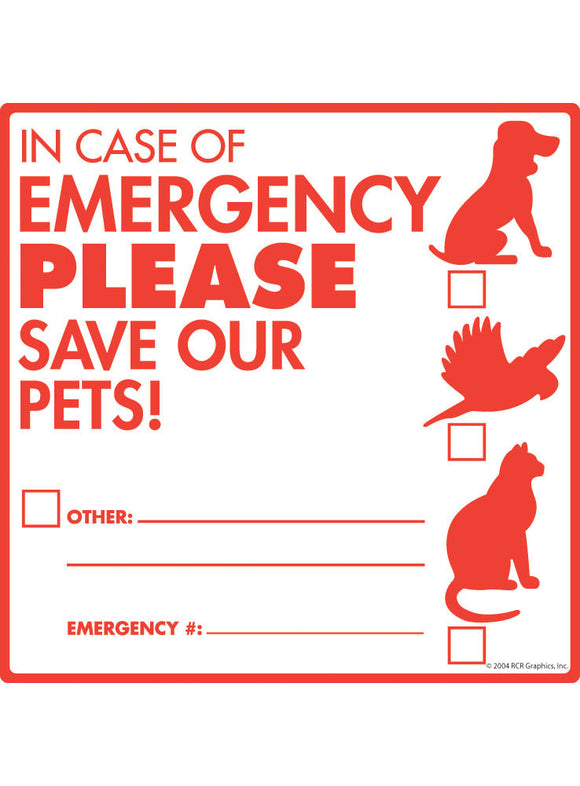 Pet Emergency Sign or Sticker