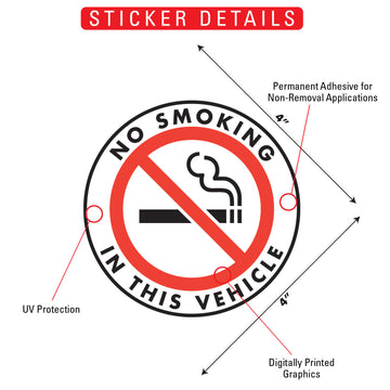 No Smoking In This Vehicle Vinyl Sticker - 4" x 4" - 0