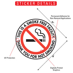 This Is A Smoke Free Facility Vinyl Sticker - 4" x 4" - 0