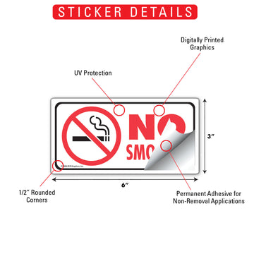 No Smoking Sign or Sticker - 6" x 3" - 0