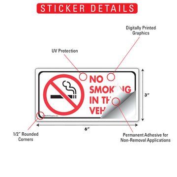 No Smoking In This Vehicle Sign or Sticker - 6" x 3" - 0