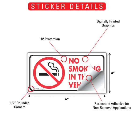 No Smoking In This Vehicle Sign or Sticker - 6" x 3"