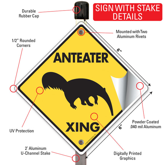 Anteater Xing (Crossing) Animal Signs or Sticker