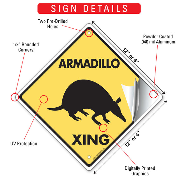 Armadillo Xing (Crossing) Animal Signs or Sticker